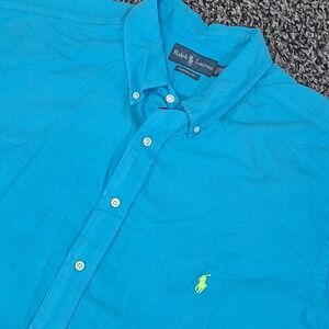 Ralph Lauren Mens 2XLT Classic Fit Blue Short Sleeve Button Down Shirt